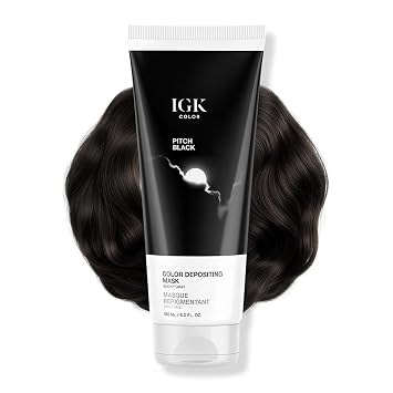 IGK Pitch Black | Smoky Gray Hair Gloss + Color Depositing Mask | Boost Shine, Enhance Cool Gray Tones, Refresh Color | Semi Permanent Conditioning Treatment | Vegan | 6 oz
