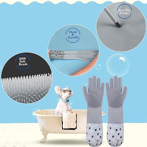 Miniatura 3 de Guantes de aseo para mascotas, guantes de limpieza de silicona resistentes al calor con dientes de alta densidad, guantes de aseo para perros, 1 par