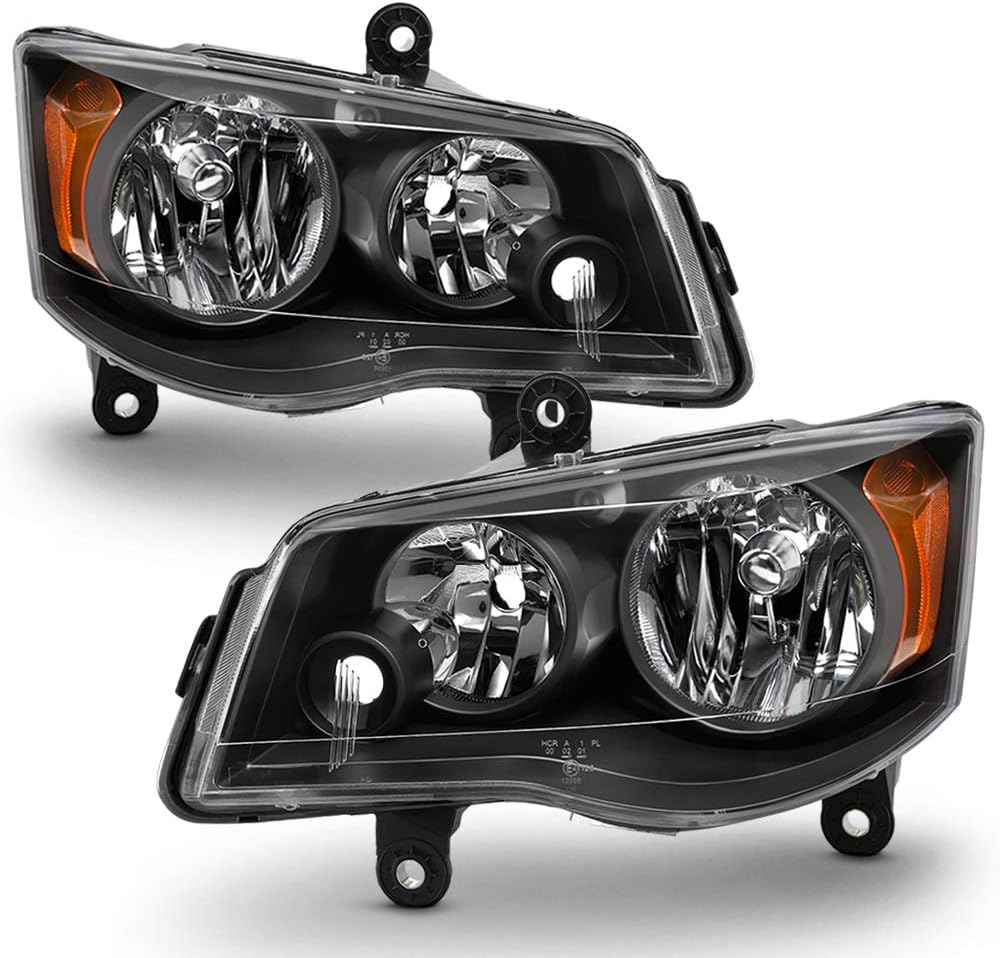 ACANII - For 2011-2017 Dodge Grand Caravan 08-16 Chrysler Town & Country Black Housing Headlights Headlamps Left+Right