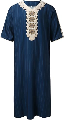 Miniatura 5 de IMEKIS Hombres musulmanes Thobe Medio Oriente Arabia Saudita Bata de manga larga Kaftan bordado islámico árabe Abaya ropa de oración