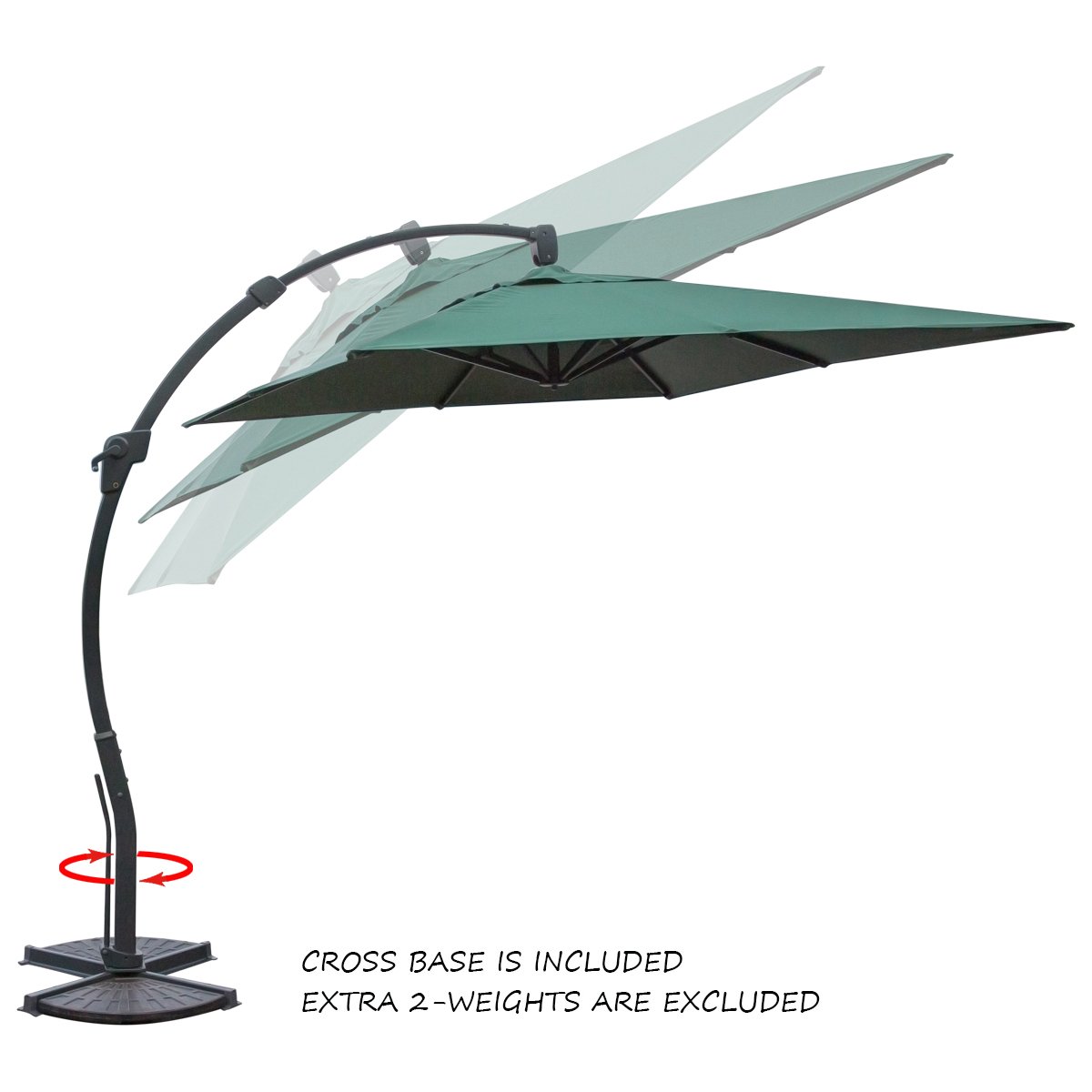 Deluxe OffSet Curved Hanging Patio Umbrella Outdoor Cantilever Umbrella with Tilt System &Crank Handle, Dark Green