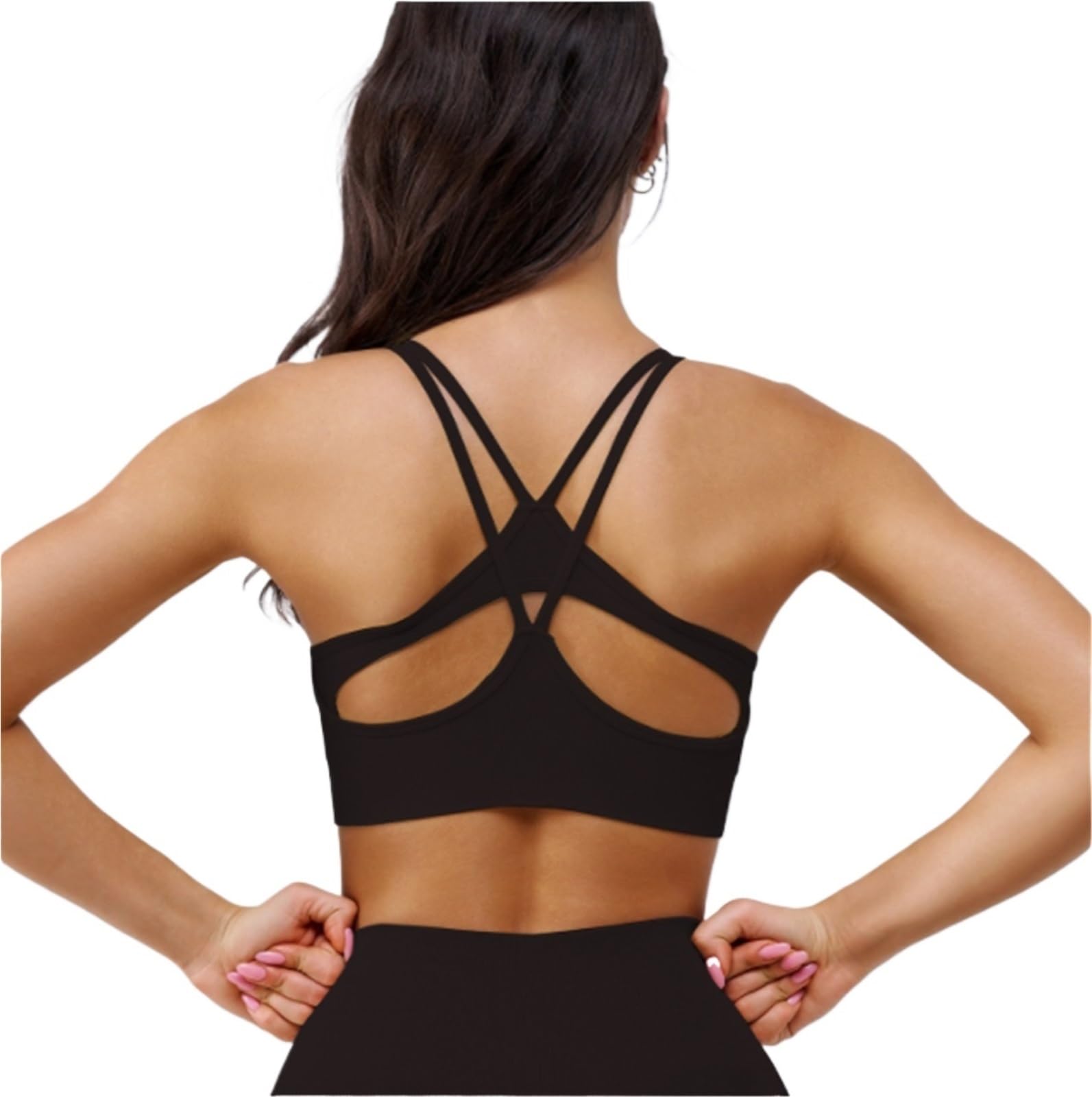 Biustonosz Sportowy Damski Stanik Sportowy Z Wyściełanymi Ramiączkami, Spaghetti, Elastyczny Biustonosz Do Jogi Biustonosz Sportowy Damski(Black,Large)
