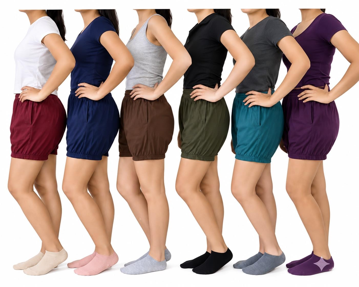 Women's Bloomers Shorts with Elastic Waist, Multi-Colour Pack of 6-picture-55