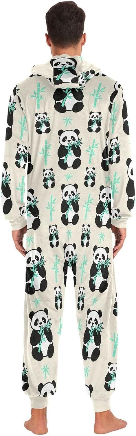 ZZKKO Cute Panda Adult Onesie Pajamas for Women Men Cozy One Piece Pajamas Costume Zip-Up Hooded S-XL