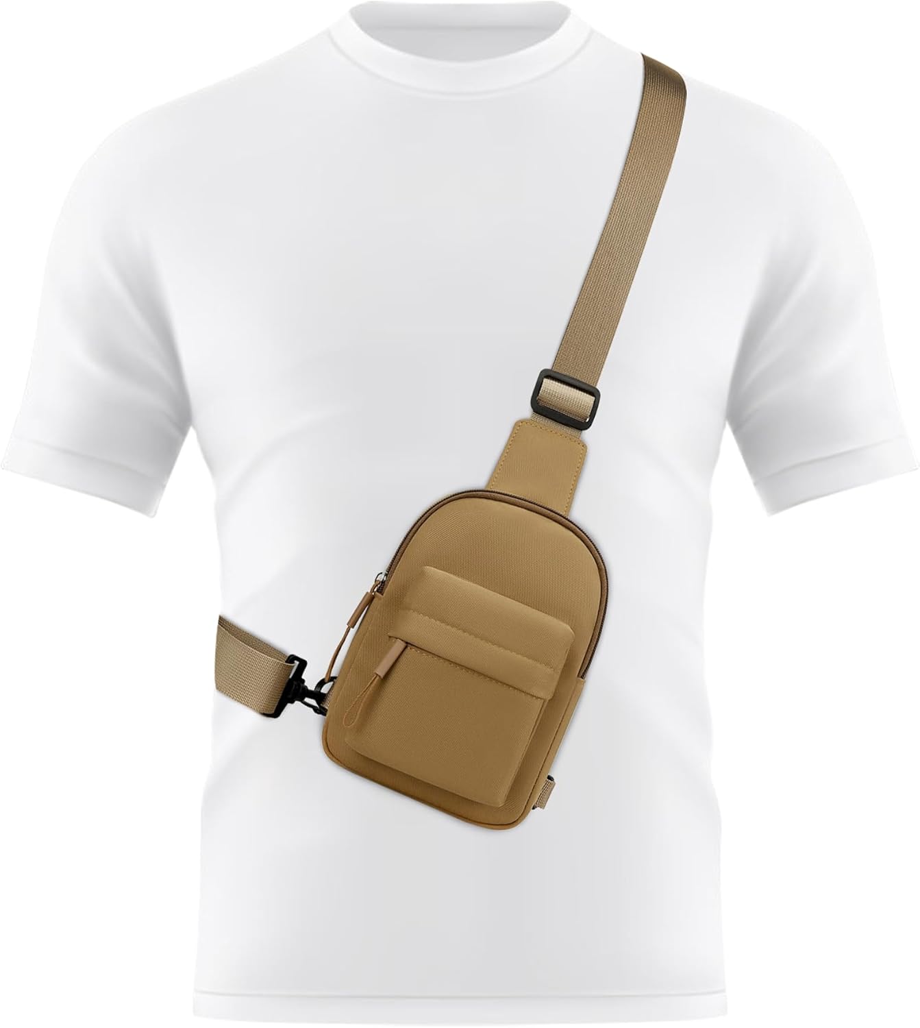 Peicees Small Crossbody Bag Purse for Men Womens Mini Sling Bag Chest Backpack Phone Holder Waterproof with Convertible Strap, Khaki - Image 9