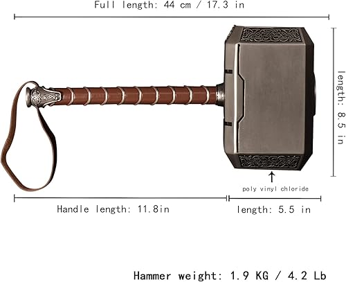 Miniatura 2 de Martillo de Thor con base Thor The Dark World Lightning Strike HammerThanos - Martillo de doble hoja sin espada para Halloween y cosplay