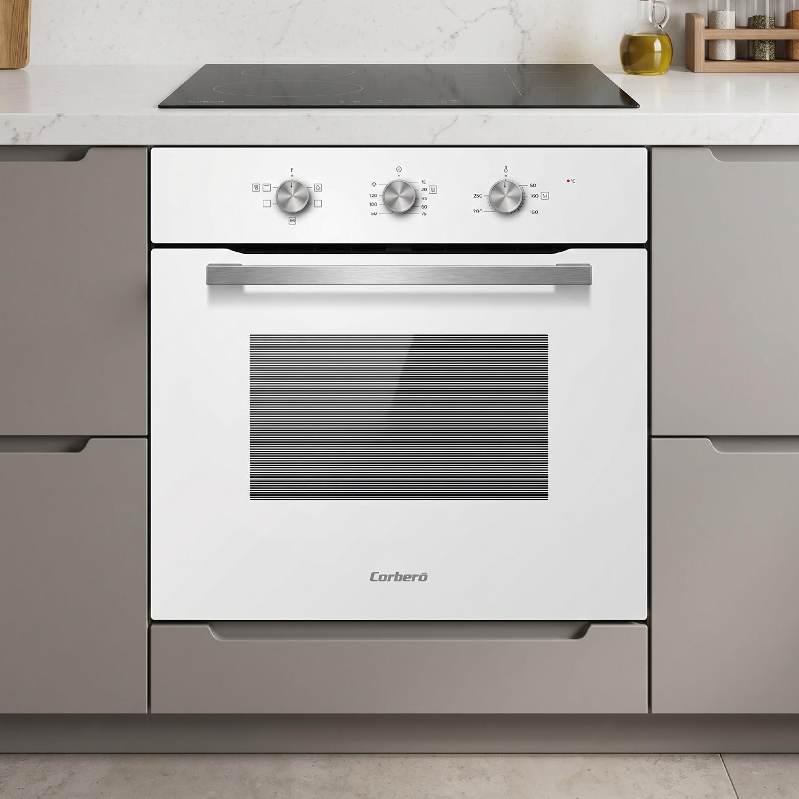 Corbero - Horno Electrico Convencional | CCHM626W | 70L | Hidrólisis y Cocción a Vapor | 2100W | 4 Programas| Doble Cristal | Luz Interior | Cristal Blanco