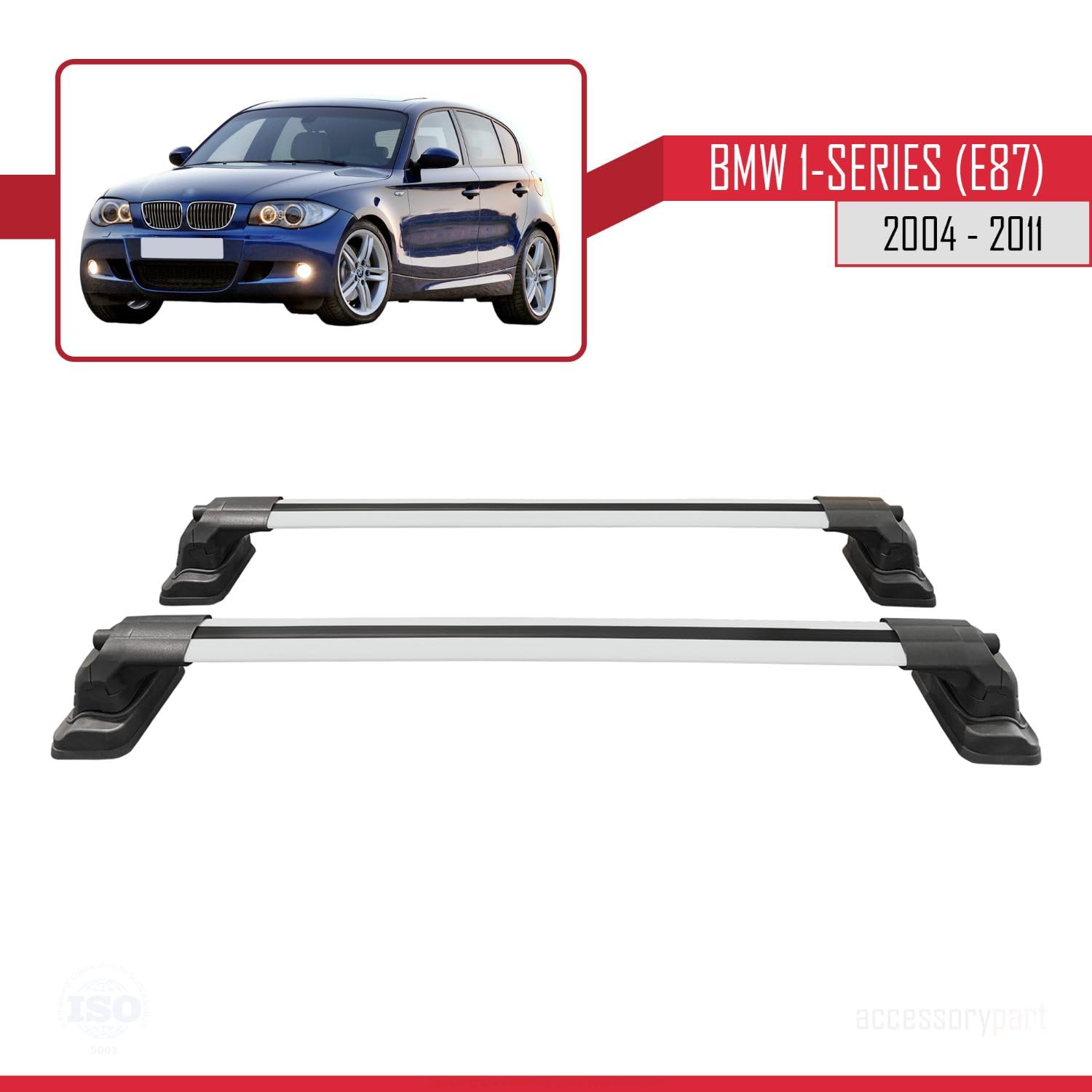 Compatibile con BMW Serie 1 (E87) 2004-2011 Modello ACE-3 Barre Tetto Portapacchi Auto Barre Portatutto Grigio Alluminio 2 Barre