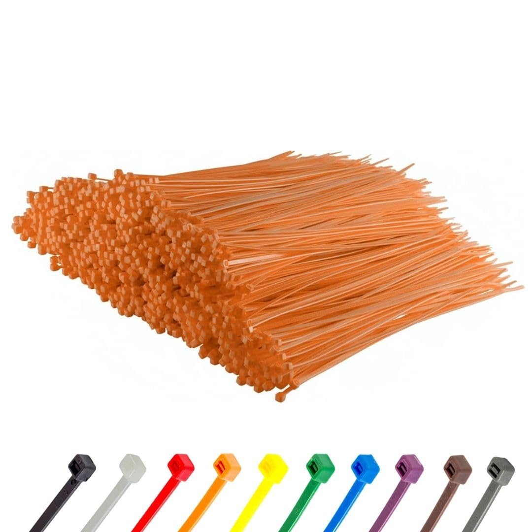 Gocableties Orange Cable Ties, 300mm x 3.6mm, Bulk Pack of 1000, 12” Premium Nylon Zip Ties, Multi-Purpose Plastic Tie Wraps, Secure Self-Locking Mechanism, for Home, Garden, Office and DIY
