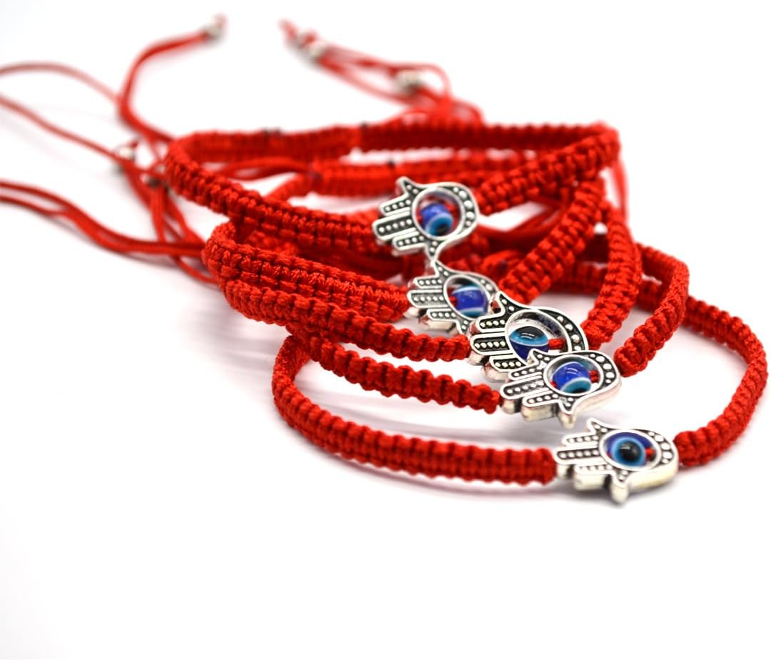 MAYMII·HOME 6 pcs Lucky Hamsa Red String Line Kabbalah Bracelets Bracelet Bangle Braided String Cord and Rotating Evil Eye Hamsa Hand – Jewish Amulet Pendant Jewelry for Success and Lucky B018FXETXW