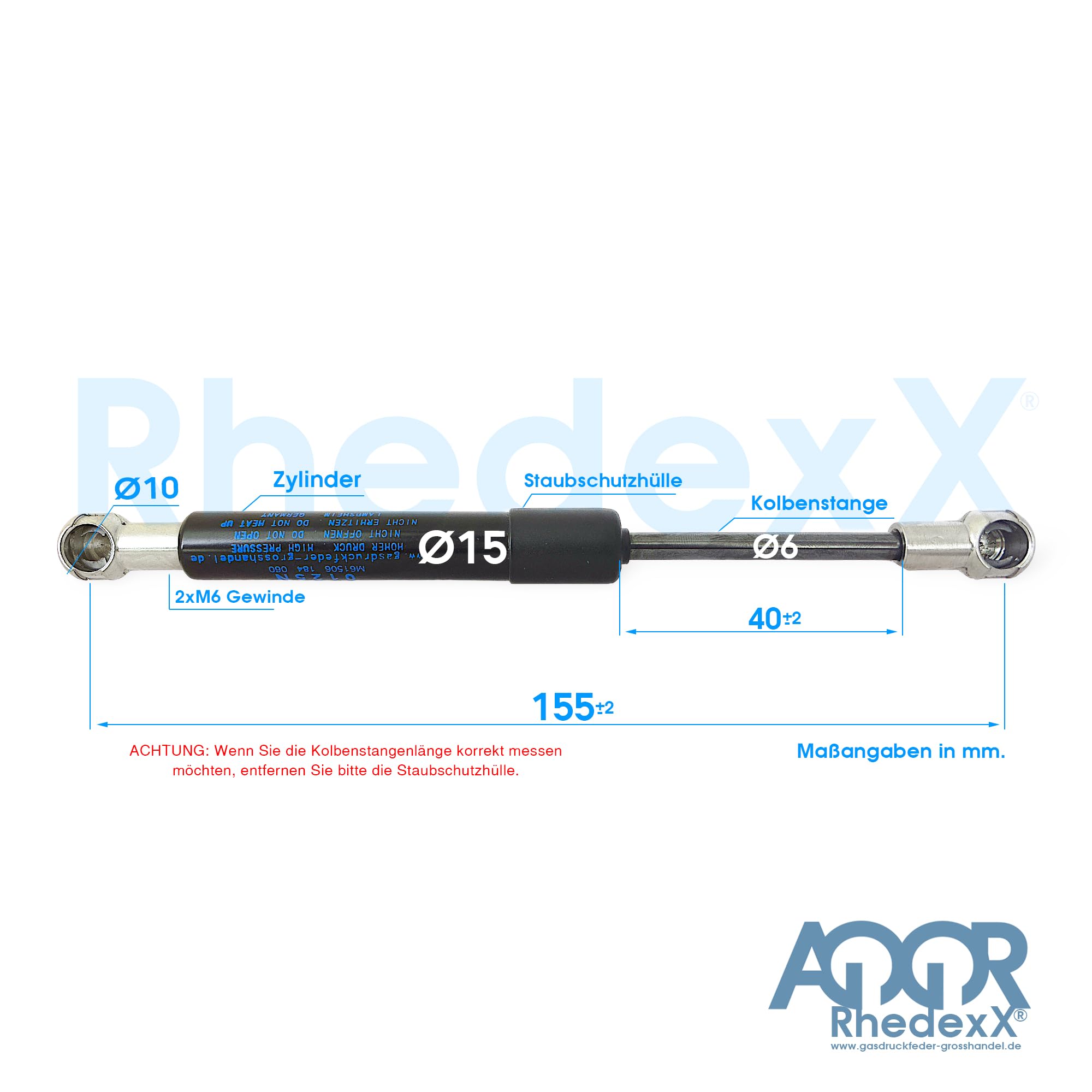 RhedexX Vérin à Gaz 500 Mm Course 200 Mm 1300 N – Remplacement Stabilus Lift-O-Mat Pour Remorque Cheval