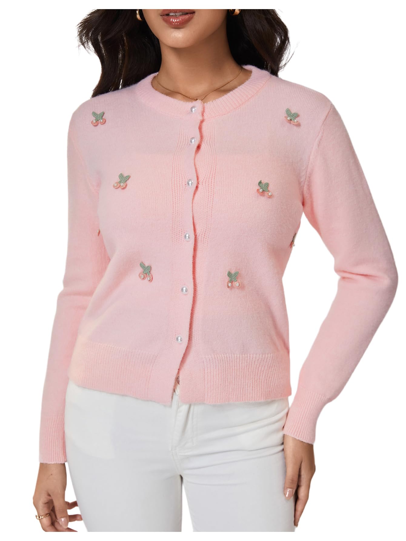 SOLY HUX Womens Cherry Cardigan Sweaters Button Down Long Sleeve Cute Sweet Knit Outerwear Coats