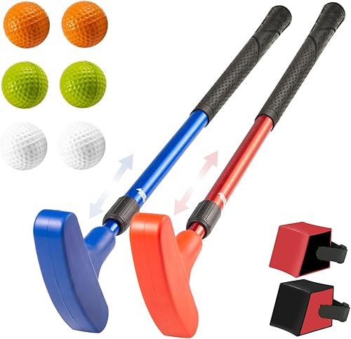 Miniatura 5 de Mini palos de golf, paquete de 2 mini putter de golf y pelotas de espuma para hombres y mujeres con 2 ayudas de entrenamiento de golf y 6 pelotas de