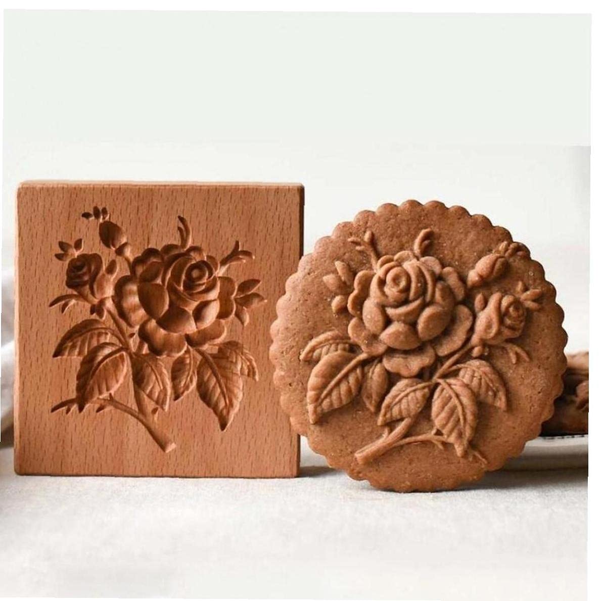 Tossper Wood 1Pc En Embossing Mold, Biscuit Baking Mold For Diy Gingerbread Mooncakes Craft Decorating Baking Tool