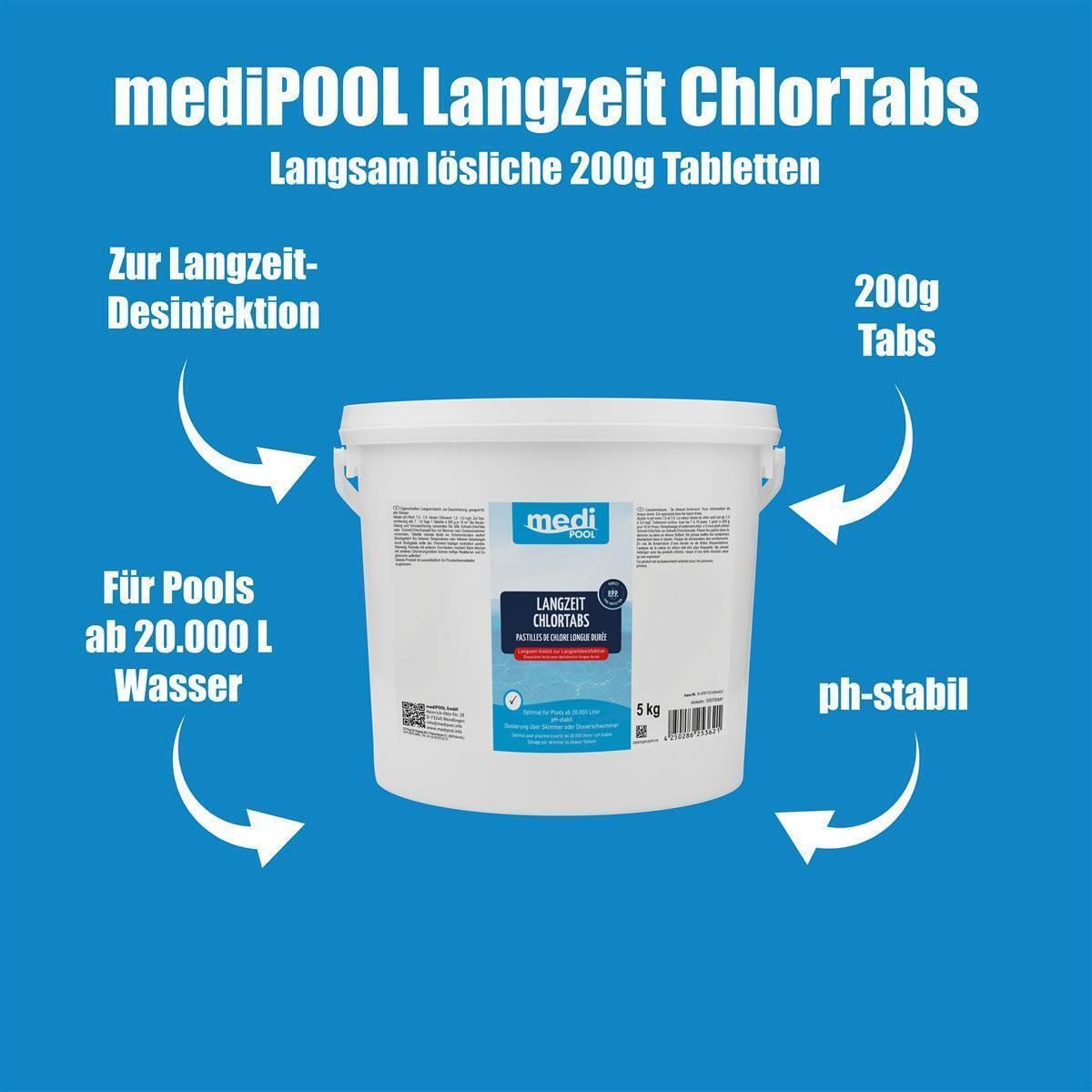 Langzeitchlortabletten, Langzeit ChlorTabs 200g, 5 KG, mediPOOL