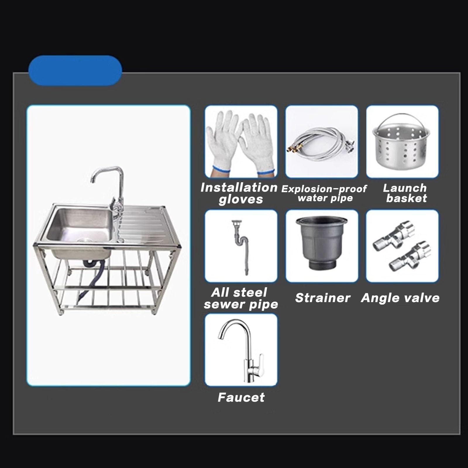 Fregadero De Cocina Comercial Individual de Acero Inoxidable Con Banco De Trabajo Para Interior y Exterior - Preparación y Limpieza Fácil