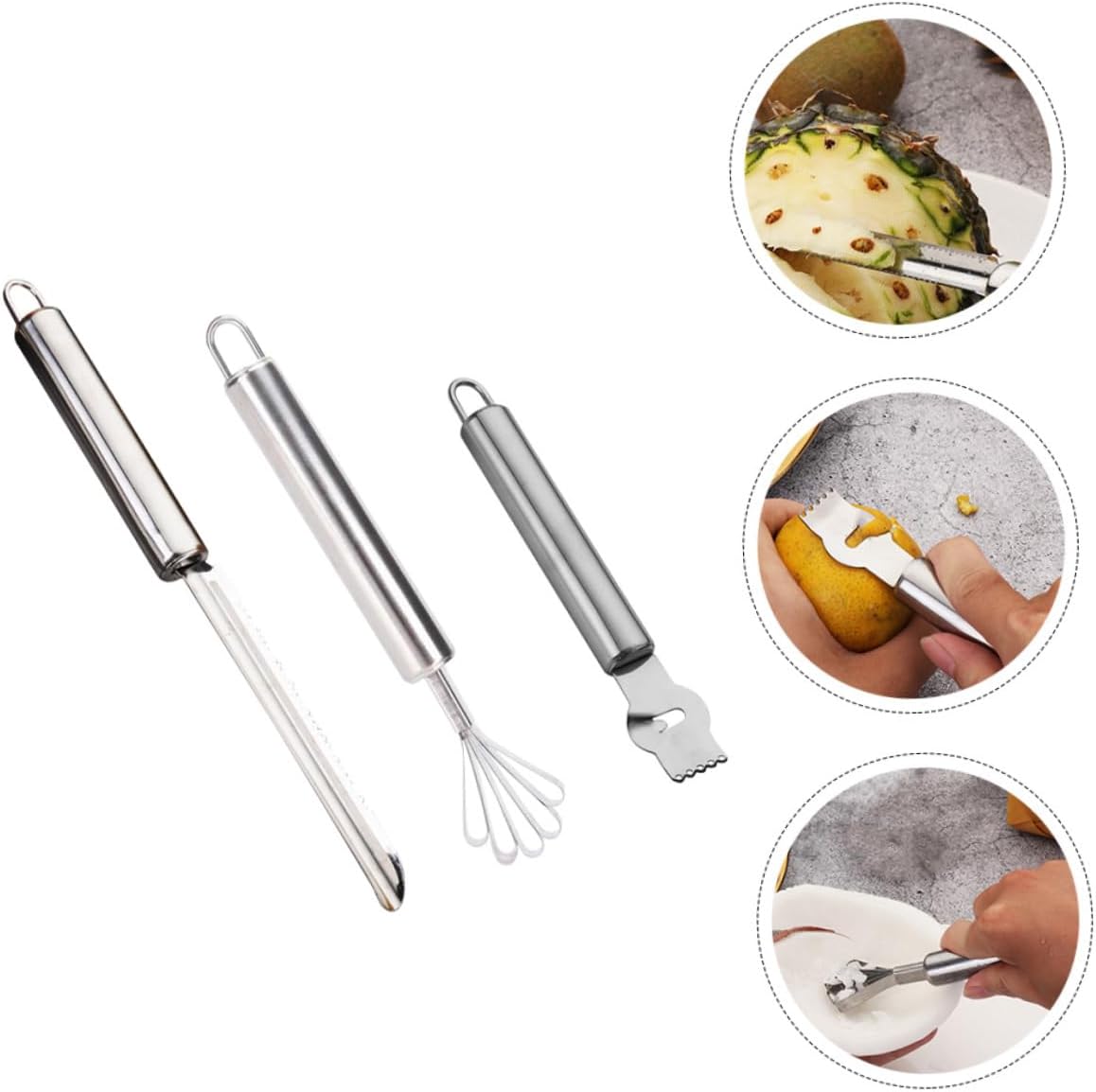 3 Piece Stainless Steel Handheld Zester Grater for Coconut Pineapple Eyes