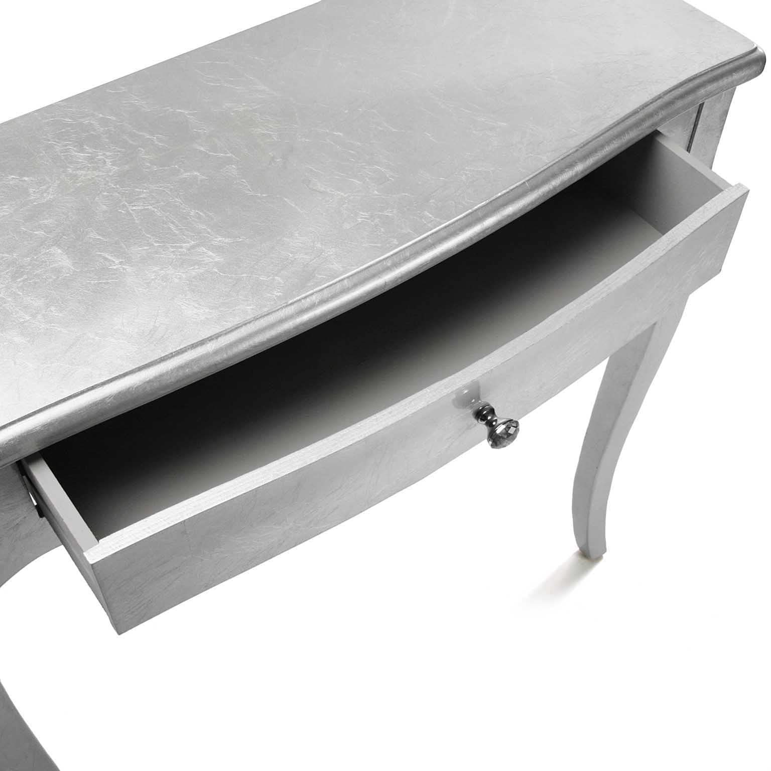 Versa Cagliari Mueble Recibidor Estrecho para Entrada o Pasillo, Mesa Consola, con 1 cajón, Medidas (Al x L x An) 80 x 30 x 80 cm, Madera, Color Plateado