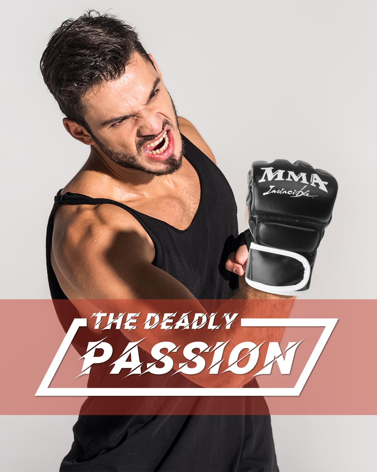Guantillas MMA y Guantes de Boxeo Semidedos Ajustables Transpirables para Kickboxing Entrenamiento