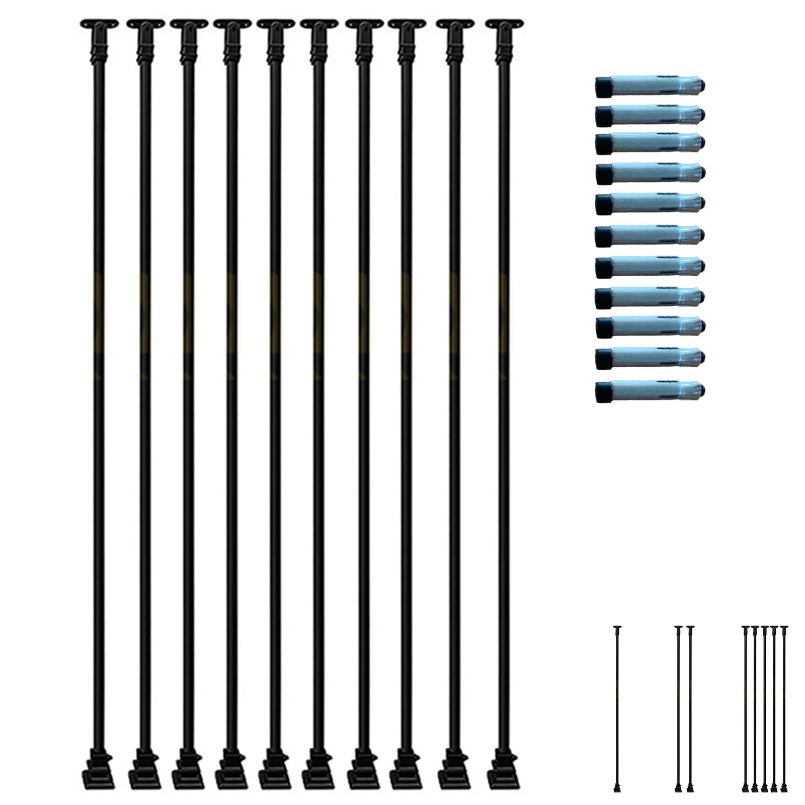 Balaustres de hierro negro para escaleras y barandillas de balcón ajustables en pack de 10