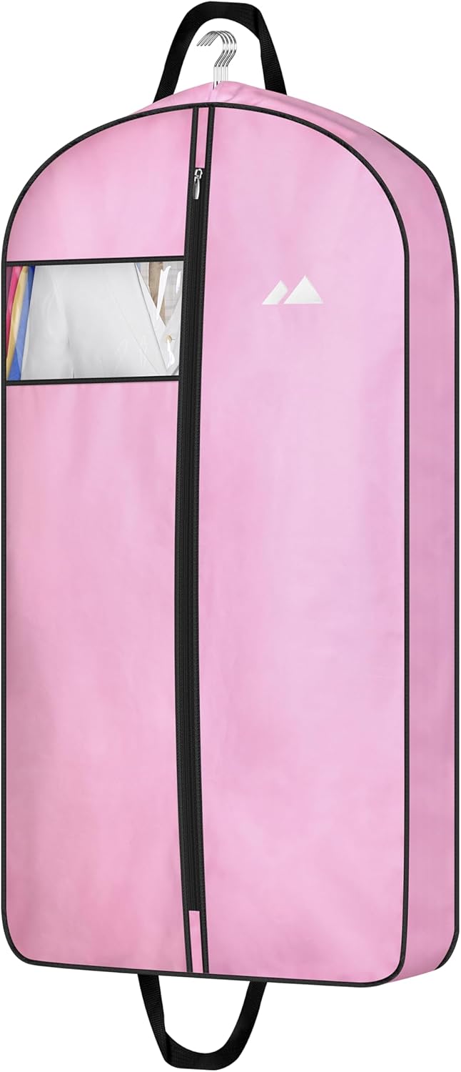 MISSLO 43" Pink Garment Bags for Travel for Women Waterproof Oxford Fabric Suit Bags for Closet Storage Dress Cover Hanging Clothes Bag