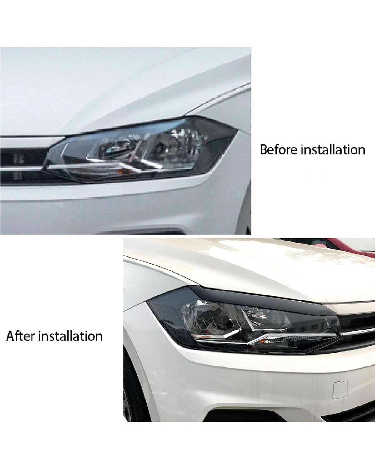 Ciglia Auto Per Polo Mk6 6a generazione 2018 faro anteriore con lampada a forma di sopracciglio accessori per modifiche esterne dell'auto Sopracciglia Fari(Bright black)