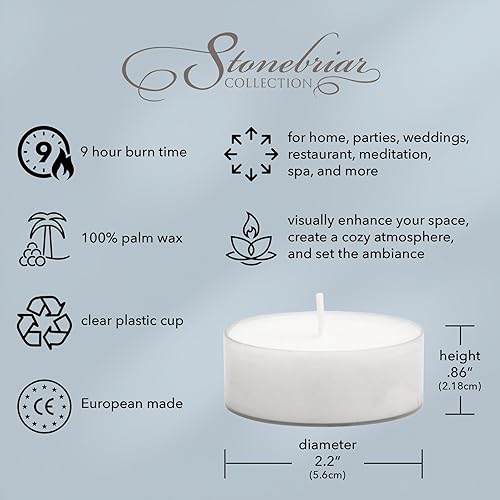Miniatura 9 de Stonebriar 20 velas de té blanco sin perfume de gran tamaño con 9 horas de tiempo de combustión