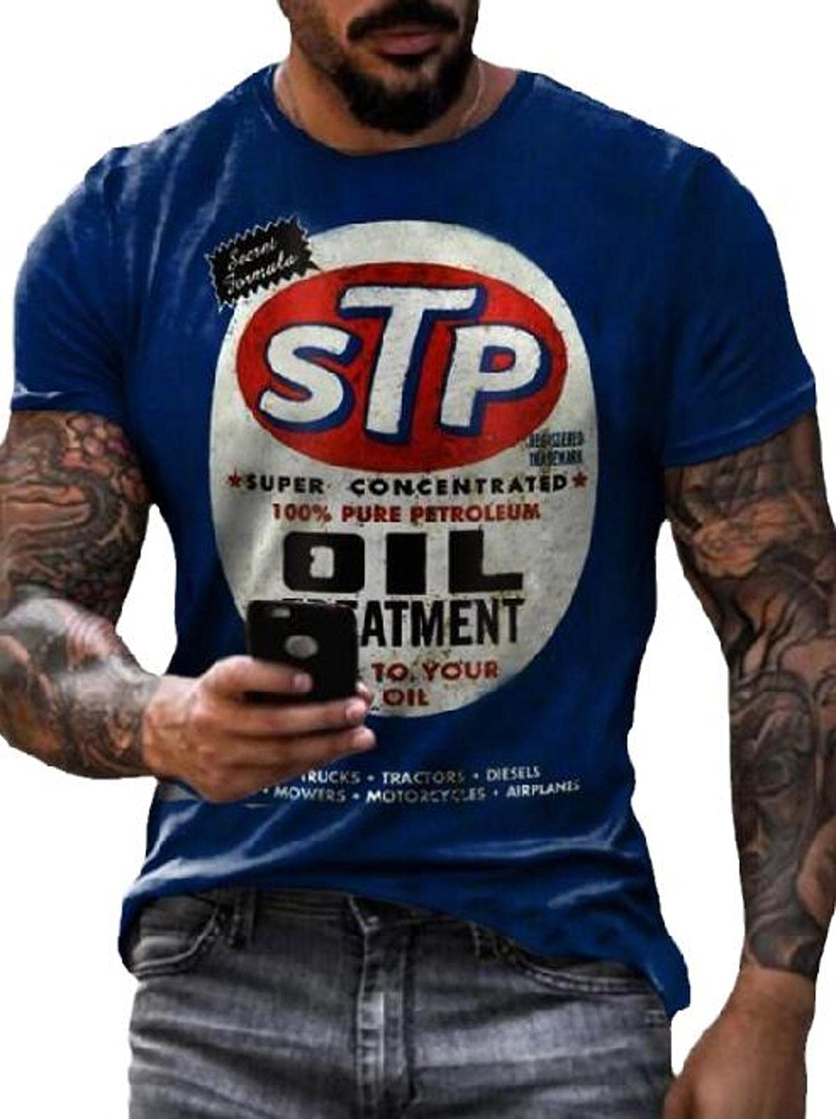 Men's Motor Oil T Shirt 3D Trendy Retro Print Oneck Short Sleeve Tshirts