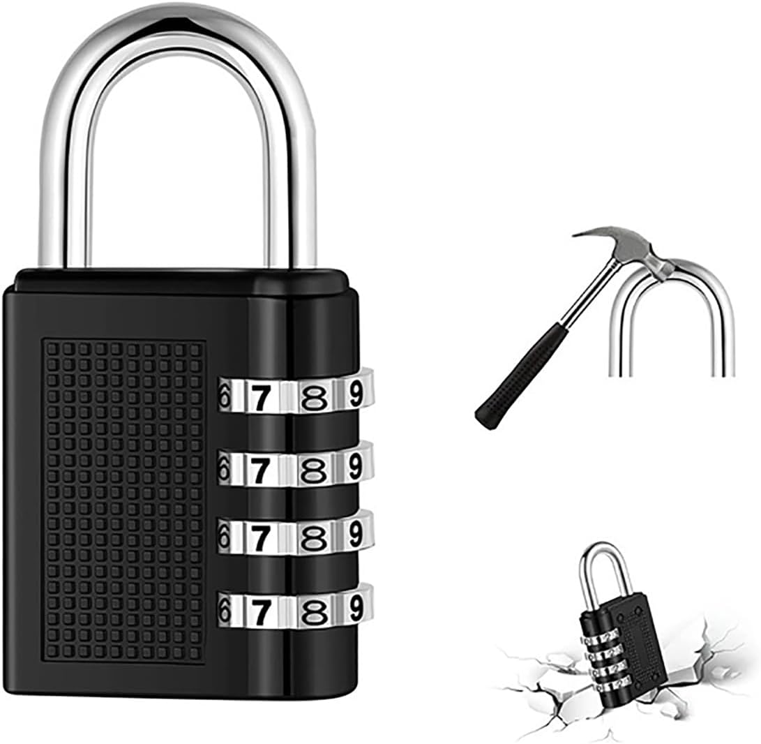 4 Digit Combination Lock, Resettable Padlock for Locker, Gym and Travel, Security Lock for Luggage, Suitcase, Cabinet, Compact Portable Anti Theft Lock, Strong Metal Password Padlock