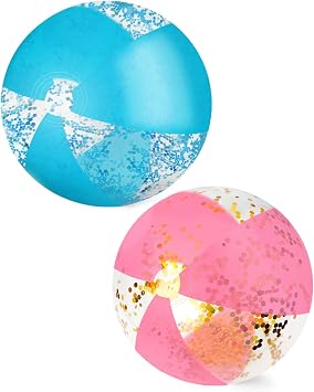 Inflatable Glitter Beach Ball 16 Inch Pink Beach Balls for Pool with Confetti, Sparkling Balls for Summer Pool Adults Birthday Party Favors Decorations