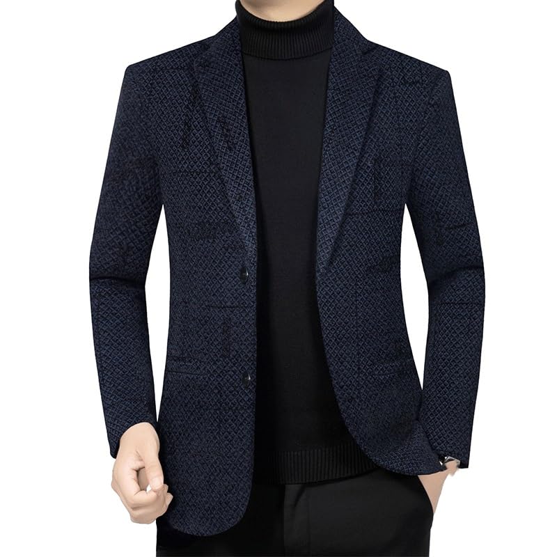 Mens Blue Houndstooth Blazers Vintage Herringbone Two Button Sport Coat for Daily Party Business