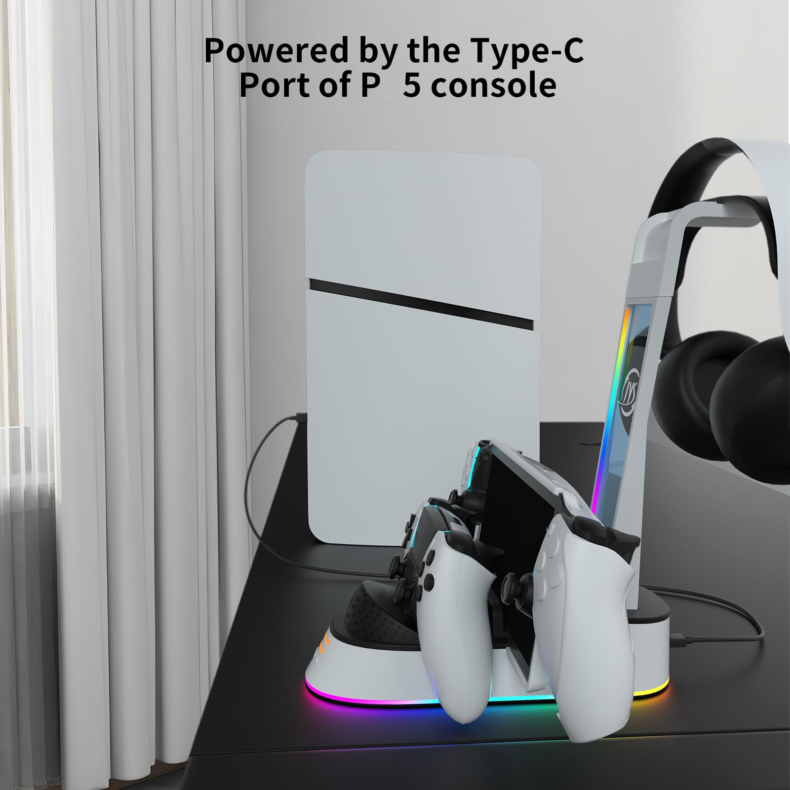 BeisDirect Dock di ricarica per PlayStation Portal Console di gioco Dock Station di ricarica per PS5 Caricatore maniglia con supporto per cuffie, supporto per caricabatterie per PS Portal