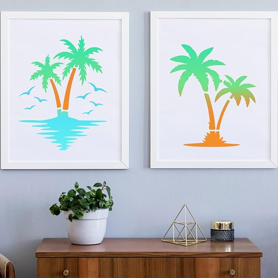 10pcs Palm Tree Stencil for Painting, 2 Sizes Reusable Summer Beach Stencils Tree Templates for Painting on Walls Canvas Furniture DIY Crafts