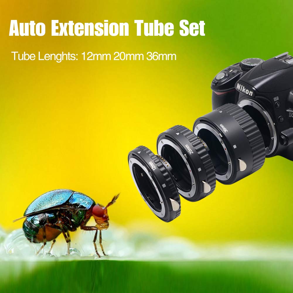 MK-N-AF Set di tubi di prolunga macro per fotocamere DSLR Nikon F, con messa a fuoco automatica e metallo con supporto in plastica