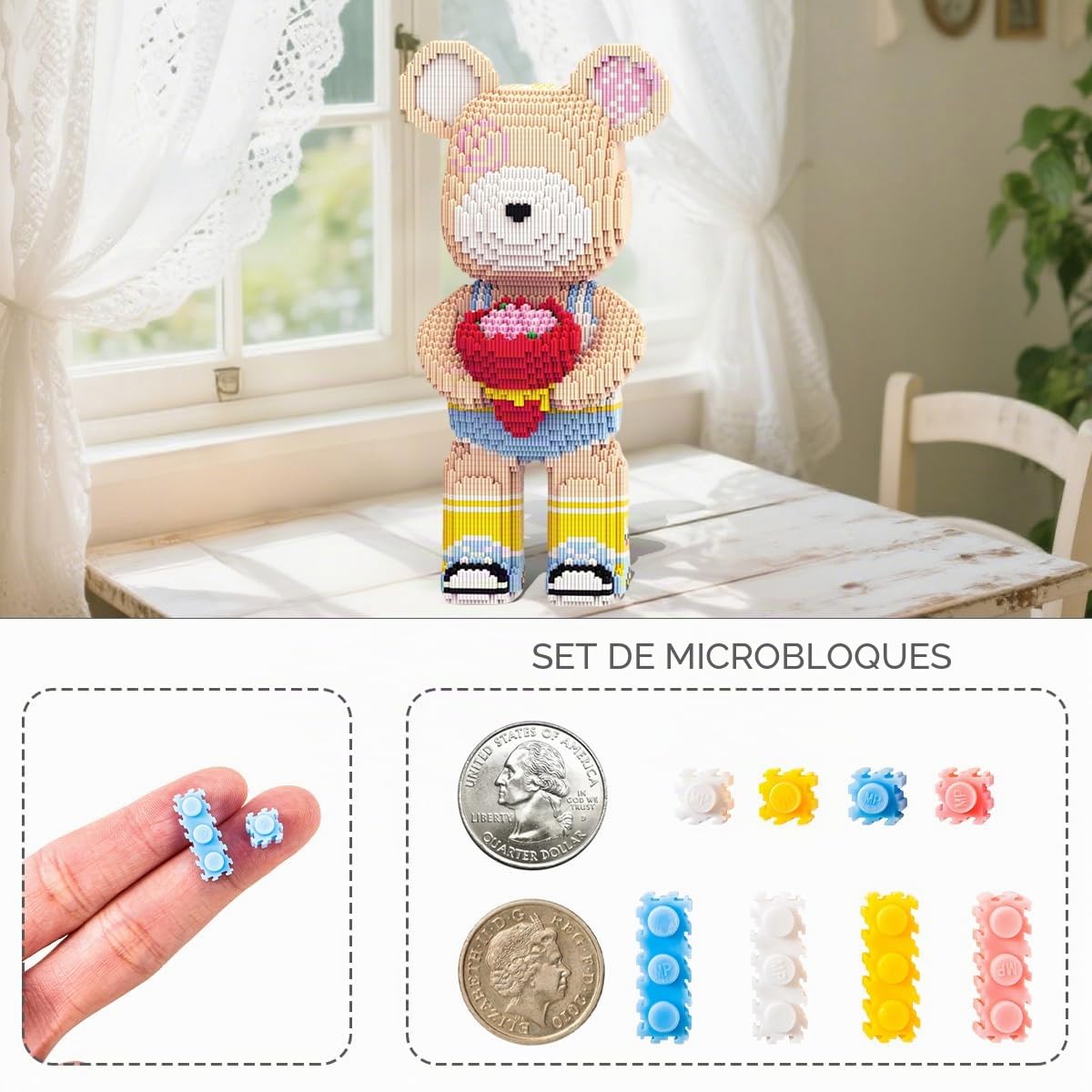 DAHONPA Oso de Rosa Animal Micro Bloques de Construcción para Adultos (5550 PIEZAS), Juego de Ladrillos de Oso Decoración Creativa para Hogar y Oficina, Regalo para Adultos y Niños
