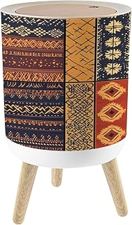 Small Trash Can with Lid Songket Abstract Geometric Ethnic Indian Malaysia 1.8 Gallon/7L Garbage Can Waste Bin with Press Top Lid Legs Waste Basket for Bathroom Kitchen Bedroom