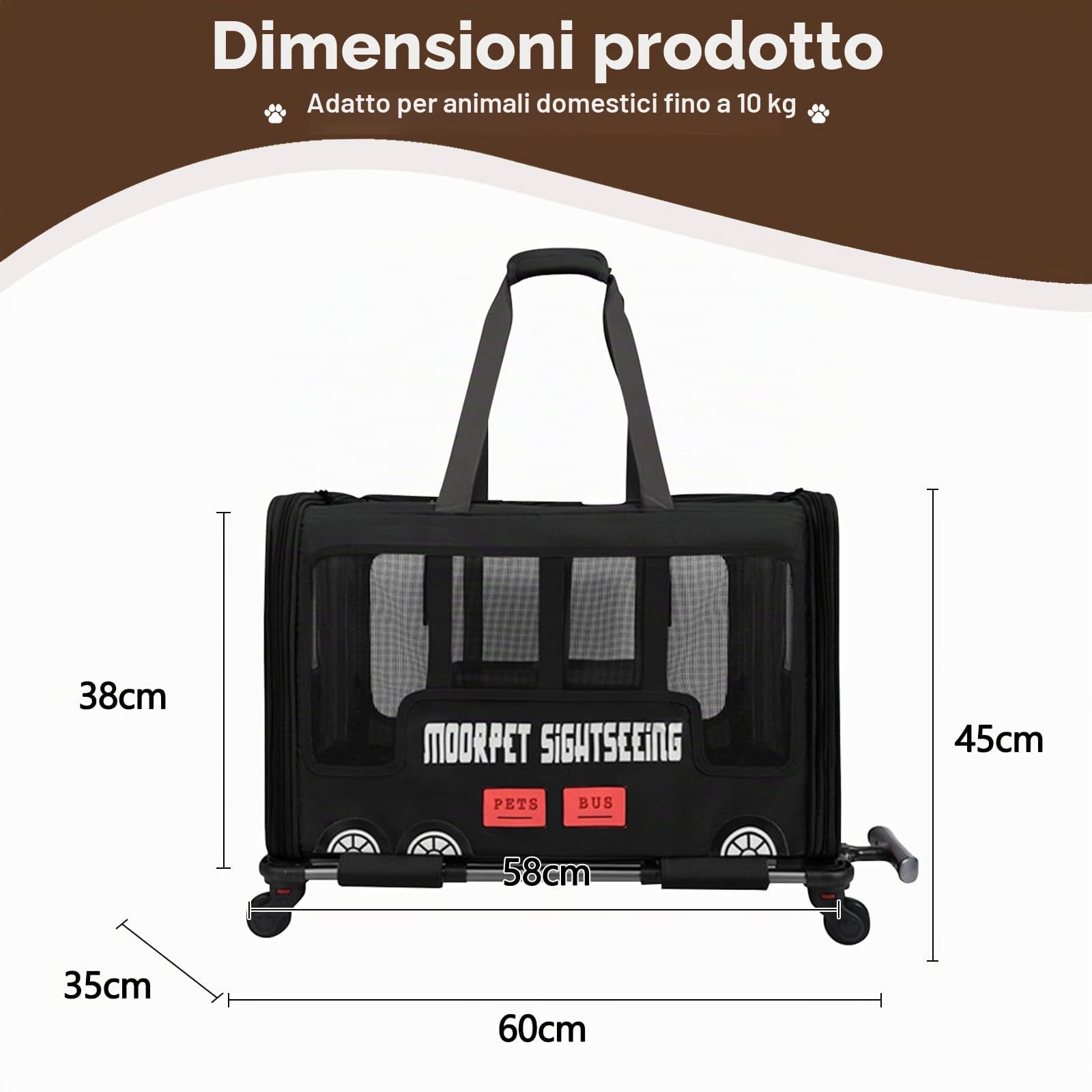 Galatée Passeggino Per Animali Domestici, Borsa Da Viaggio Per Cani Con Ruote Removibili, Borsa Portatile Per Gatti, Zaino Pieghevole, Da Viaggio, Da Campeggio, All'Aperto(Nero)