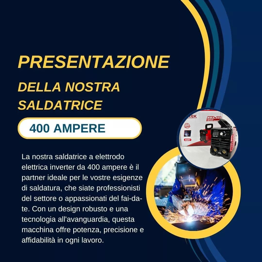 Saldatrice Inverter Mini MMA 400A Ultra Compatta | IGBT DC, VRD, Display LED, Saldatura a Elettrodo e Lift TIG, Portatile e Potente
