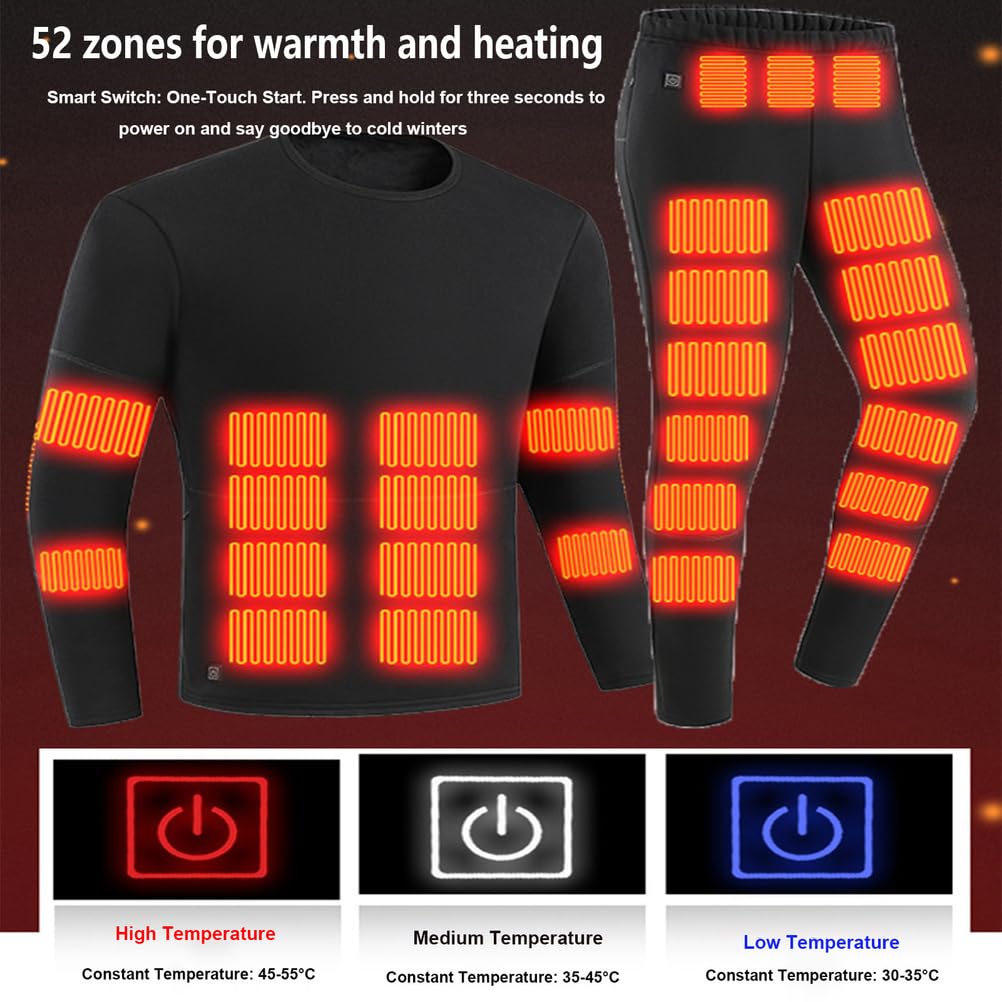 Completo Intimo Termico Riscaldato per Uomo e Donna, Pantaloni e Maglia Unisex con Riscaldamento Elettrico USB e 52 Zone di Calore, Lavabili,XXL
