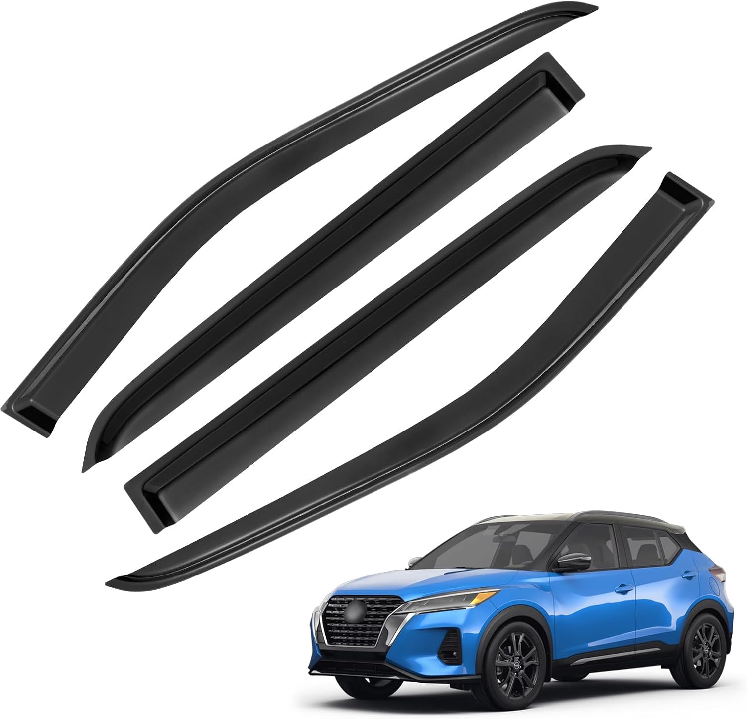 Window Visor for 2018-2024 Nissan Kicks, Out-Channel Rain Guards Shields Vent Deflector Shade Wind Dark Smoke Ventshade Ventvisor for 18-24 Kicks 2019 2020 2021 2022 2023, Tape-On Outside-Mount, 4PCS