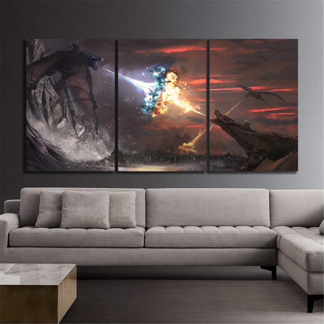 NATVVA 3 Piece US Eries Thrones and Fire Dragon Movie Poster Canvas Painting Wall Art Home Decor