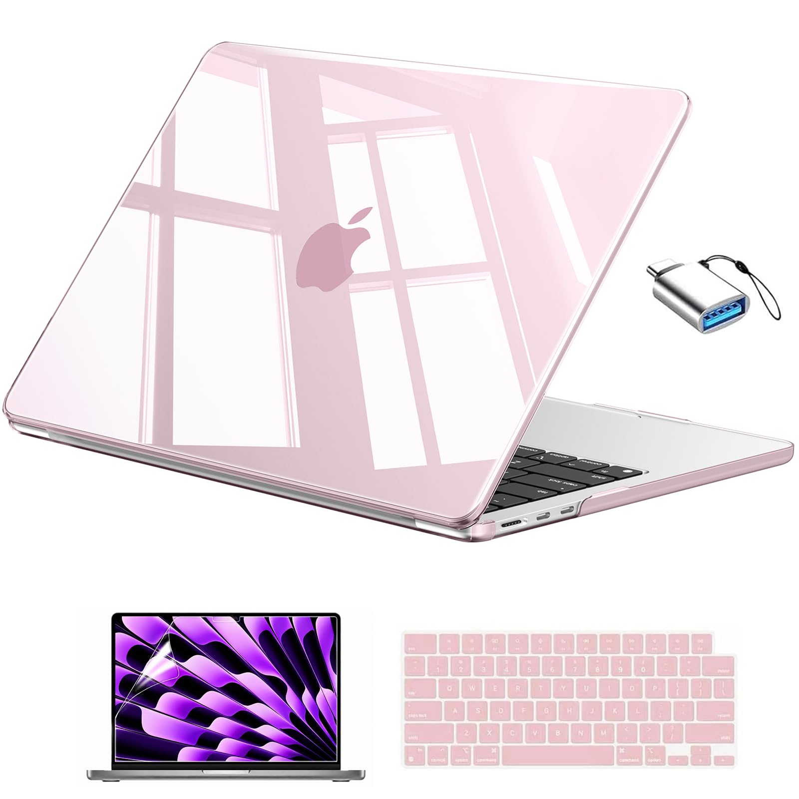 EooCoo for MacBook Air 13 inch Case M5/M4/M3/M2 2026-2022, Crystal Pink