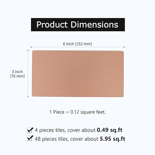 Miniatura 2 de 48 piezas de cobre para despegar y pegar, azulejos de metal de 3 x 6 pulgadas para cocina, baño, chimenea