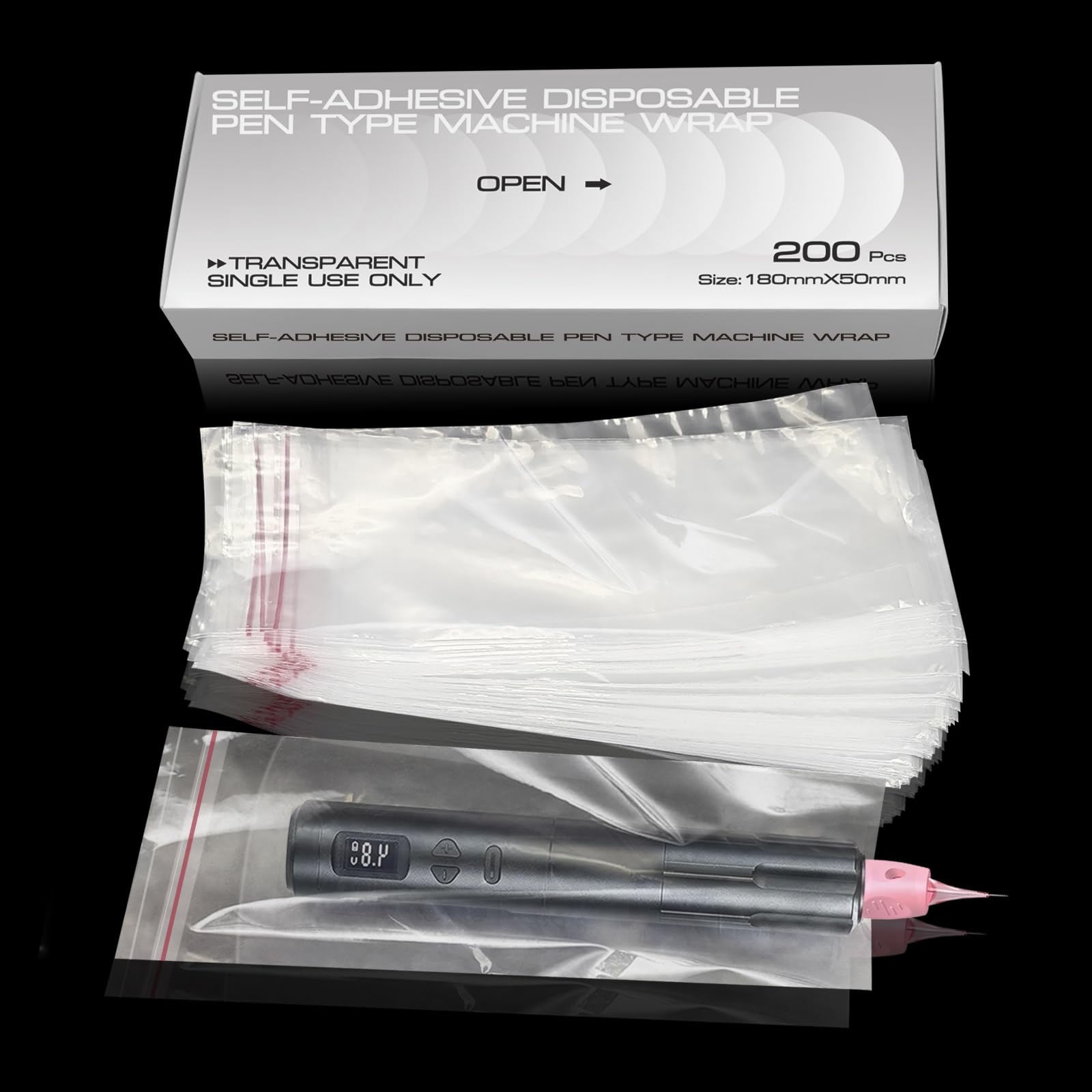 200Pcs PMU Pen Machine Covers Sleeves Tattoo Machine Protect Film Bag Disposable for Tattoo Cartridge Machine Gun Grips, Derma pen Microneedling (Clear)