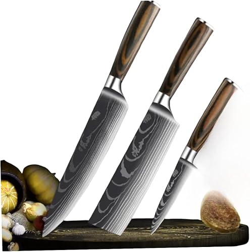 Miniatura 5 de Juego de 3 cuchillos profesionales de damasco, cuchillos de chef de damasco, cuchillo de acero de damasco, cuchillo de hoja fija