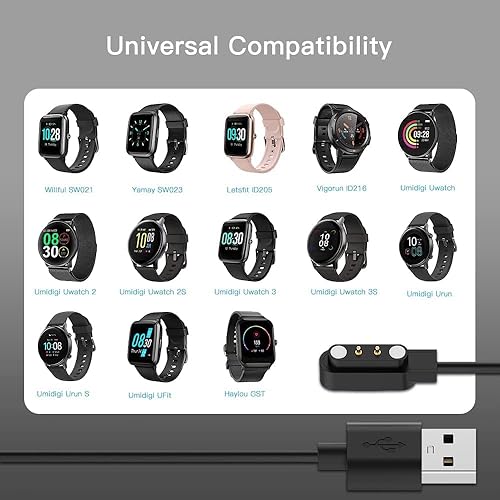 Miniatura 2 de [Paquete de 2] Cargador de reloj inteligente de 3.3 pies Cable de carga USB magnético para Letsfit Willful YAMAY SW023 ID205L SW021 ID205U ID205S