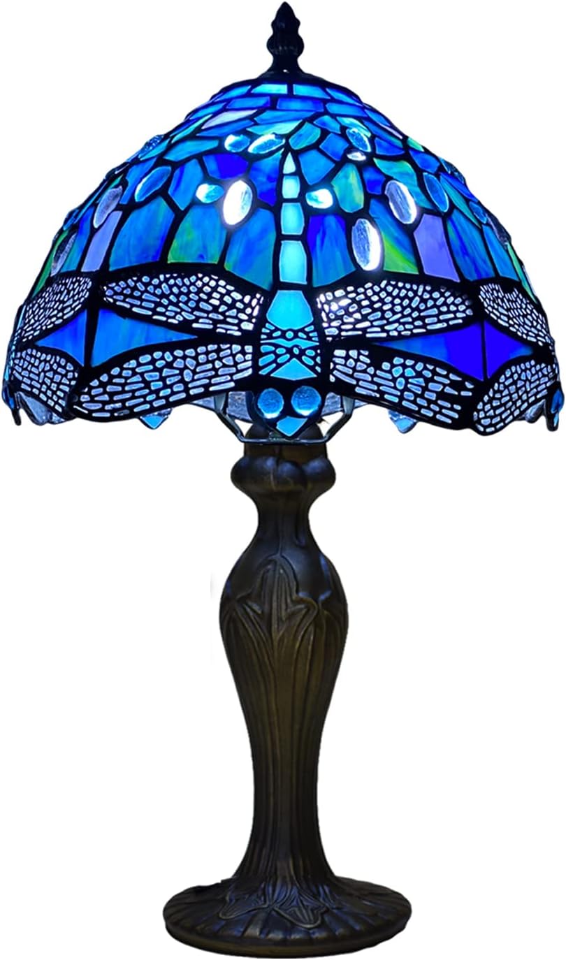 CASPERi New TIFFANY Style Table Lamp Blue Dragonfly Design Antique Hand