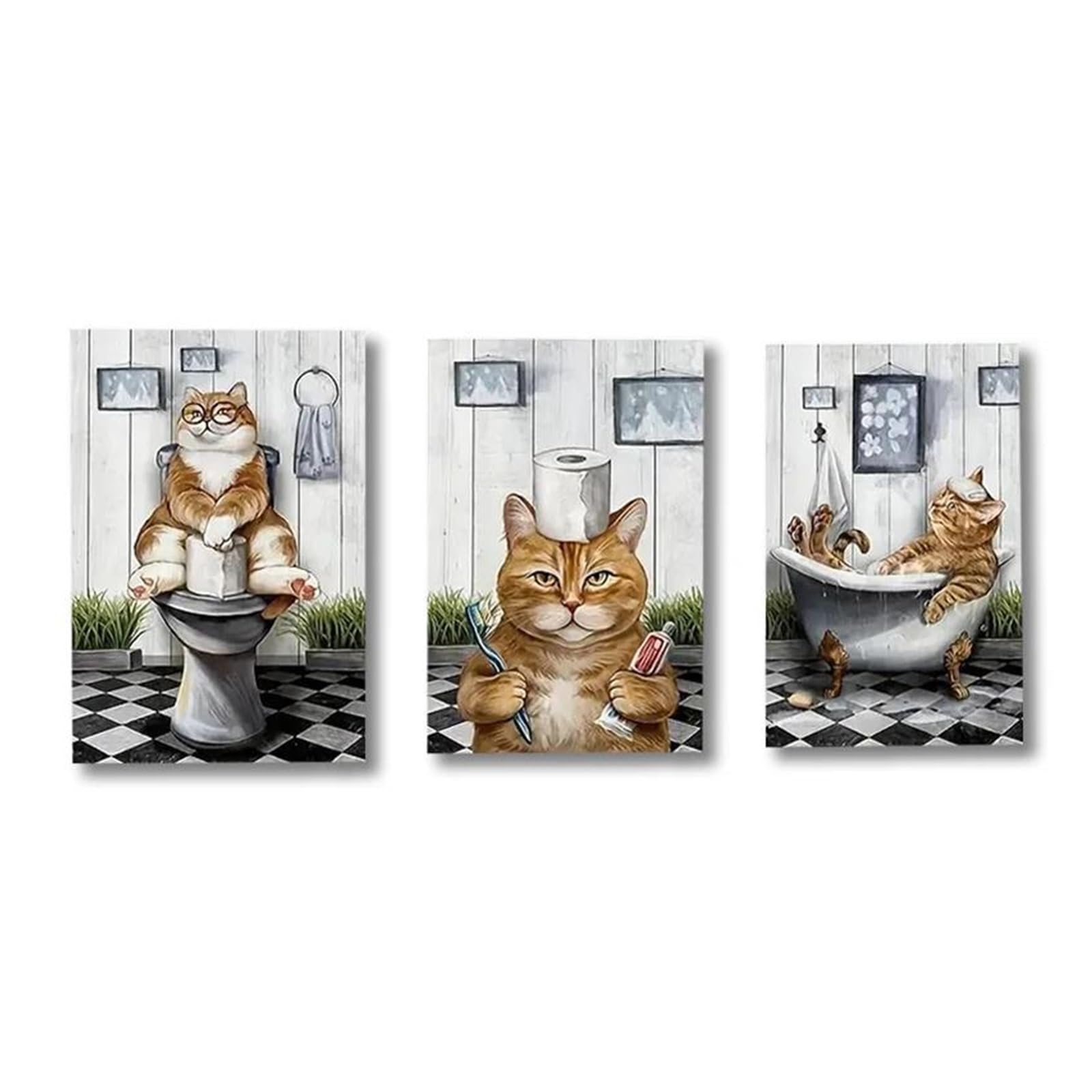 Impression sur toile peinture 3 pieces chat noir et blanc XENITE 50x70cm