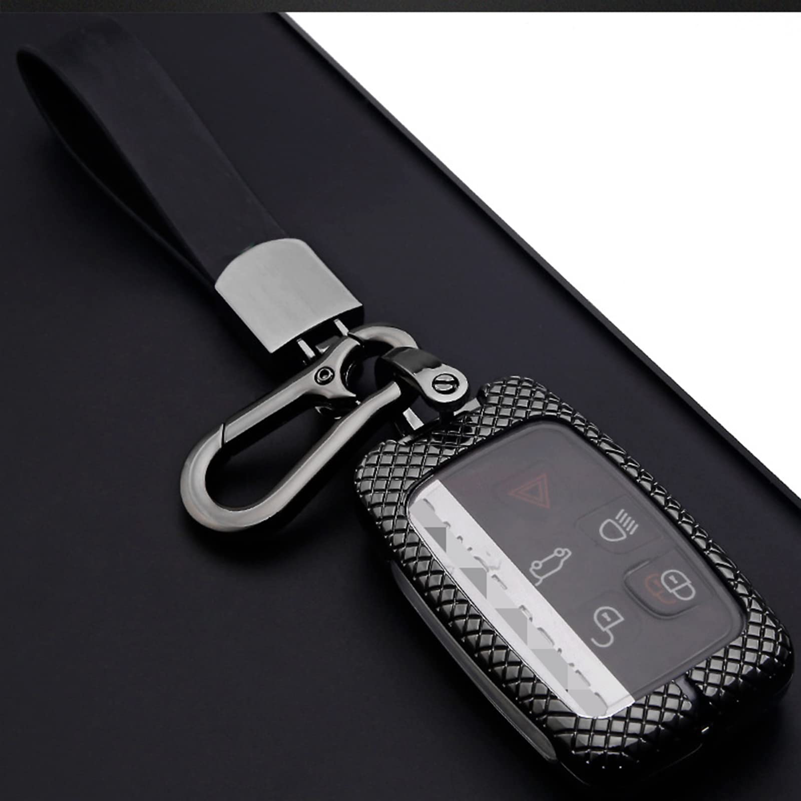 vol 【TTQK】Key Case, Keychain, Metal Shell Cover Compatible with Range Rover Evoque Discovery Sport Shenxing 4 Defender 5 Star Vear Jaguar series (Long buckle，Black)