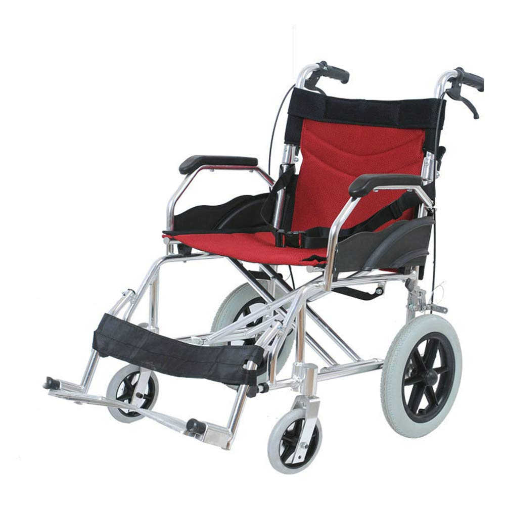 SXSLTSA Lightweight Transport Mobile Wheelchair Aluminium Lightweight and Foldable Frame Removable Footrests for Elderly Handicapped and Disabled Users,Red